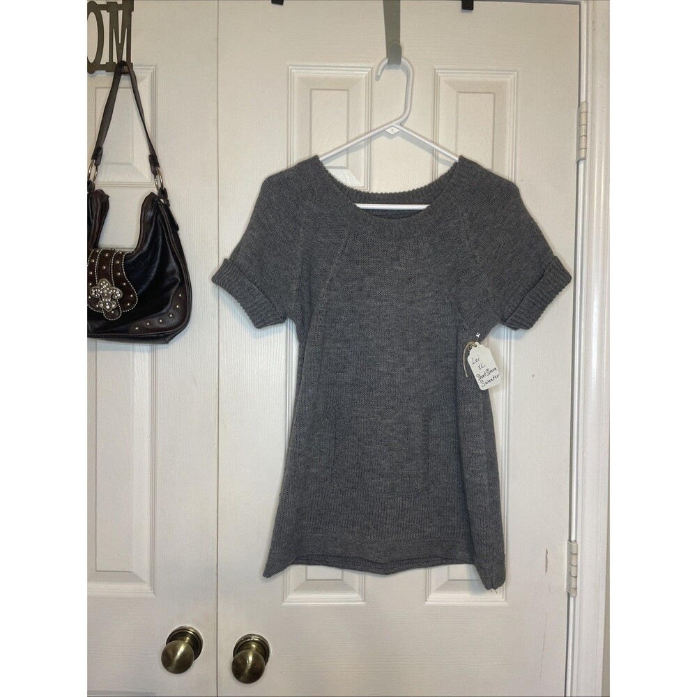 Vintage LEI Women’s XL Gray Knit Short Sleeve Sweater Top – Fits M/L Y2K